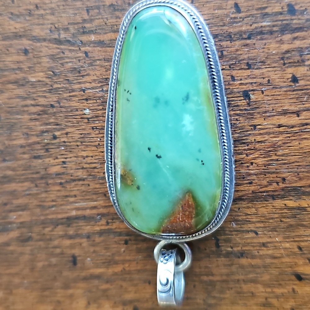 Apple Green Chysoprase 925 Silver Vintage Pendant